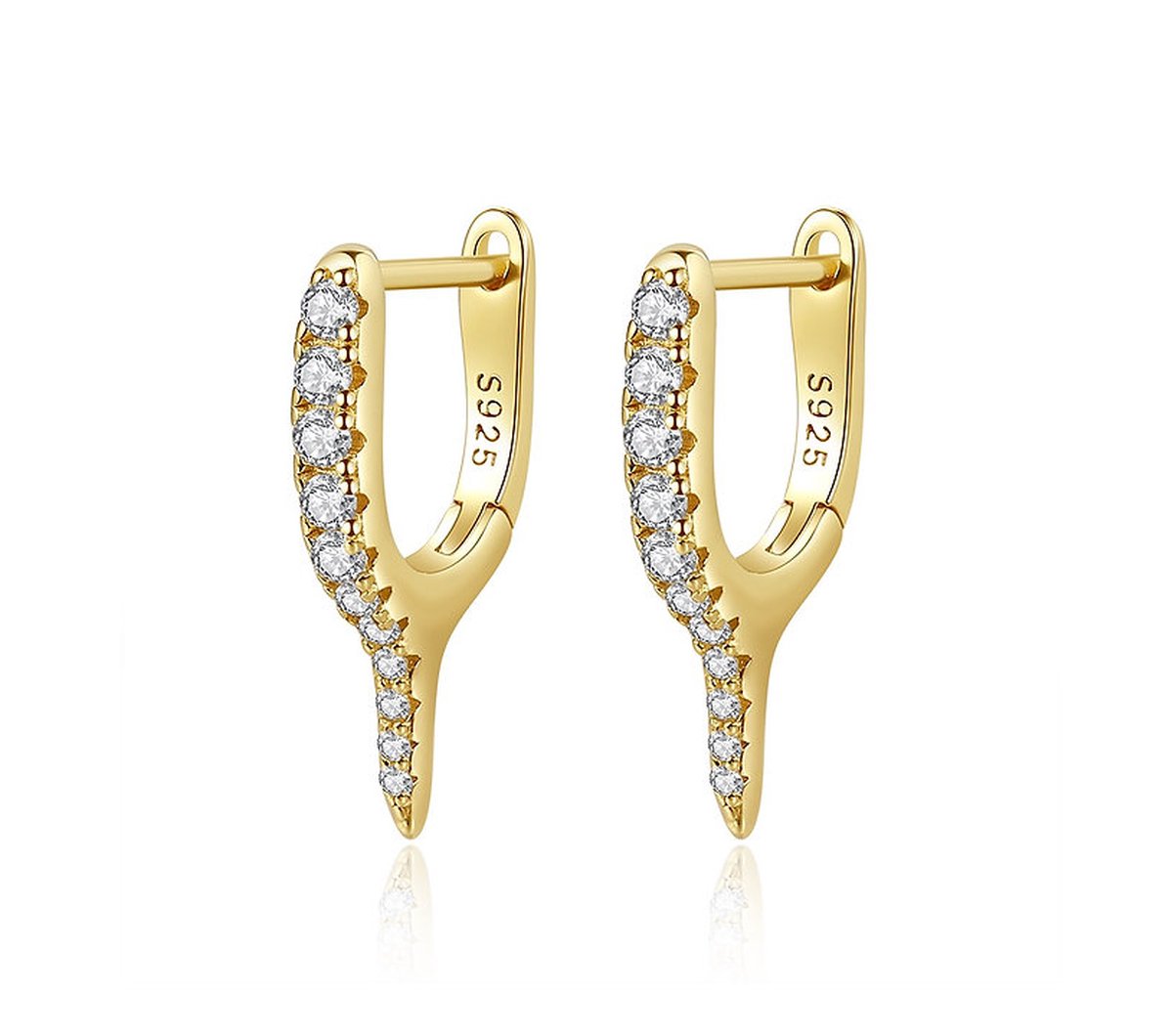 Oorringen zilver 925 Spike 14k goud verguld - Gouden oorbellen met geschenkverpakking - Zirkonia kristallen oorknoppen van Sophie Siero