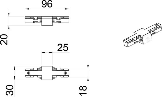 Isolateur de rail de tension - Trion Dual - Connecteur droit - 2 phases - Zwart mat