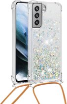 Lunso - Backcover hoes met koord - Samsung Galaxy S21 FE - Glitter Zilver Goud