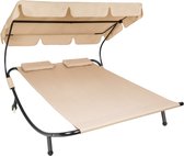 Luxiqo® Ligstoel met Zonnescherm – Ligstoel met Luifel – Ligstoel 2-Persoons – Dubbele Ligstoel – Hangmat Stoel – Deckchair – Stretcher – Loungestoel – Beige
