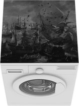 Wasmachine beschermer mat - Zeeslag bij Gibraltar in zwart wit vierkant - Schilderij van Cornelis Claesz van Wieringen - Breedte 60 cm x hoogte 60 cm