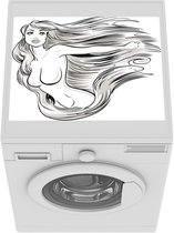 Wasmachine beschermer mat - Illustratie van een naakte vrouw met lange haren - Breedte 55 cm x hoogte 45 cm