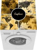 Wasmachine beschermer mat - Wereldkaarten - Collage - Goud - Breedte 60 cm x hoogte 60 cm