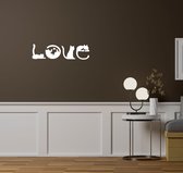 Stickerheld - Muursticker Love in geschreven in katten silhouetten - Woonkamer - Katten - poes - kater - Mat Wit - 47.8x175cm