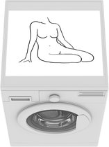 Wasmachine beschermer mat - Line art naakte vrouw in zittende pose vierkant - Breedte 55 cm x hoogte 45 cm