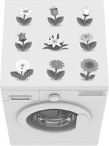 Wasmachine beschermer mat - Kinderillustratie van verschillende bloemen - zwart wit - Breedte 60 cm x hoogte 60 cm