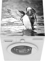 Wasmachine beschermer mat - Mandarijn eend op een herfst morgen - zwart wit - Breedte 60 cm x hoogte 60 cm