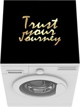 Wasmachine beschermer mat - Quotes - Reizen - Zwart - Goud - Breedte 60 cm x hoogte 60 cm