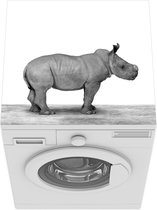 Wasmachine beschermer mat - Neushoorntje dierenprint - zwart wit - Breedte 60 cm x hoogte 60 cm