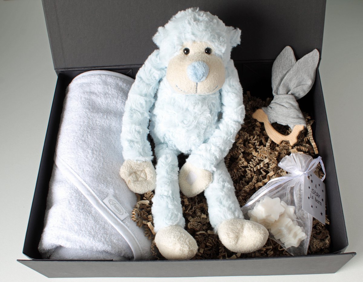 Goedkoopste Giftbox Bleu Monkey - kraamcadeau - cadeau baby - babyshower