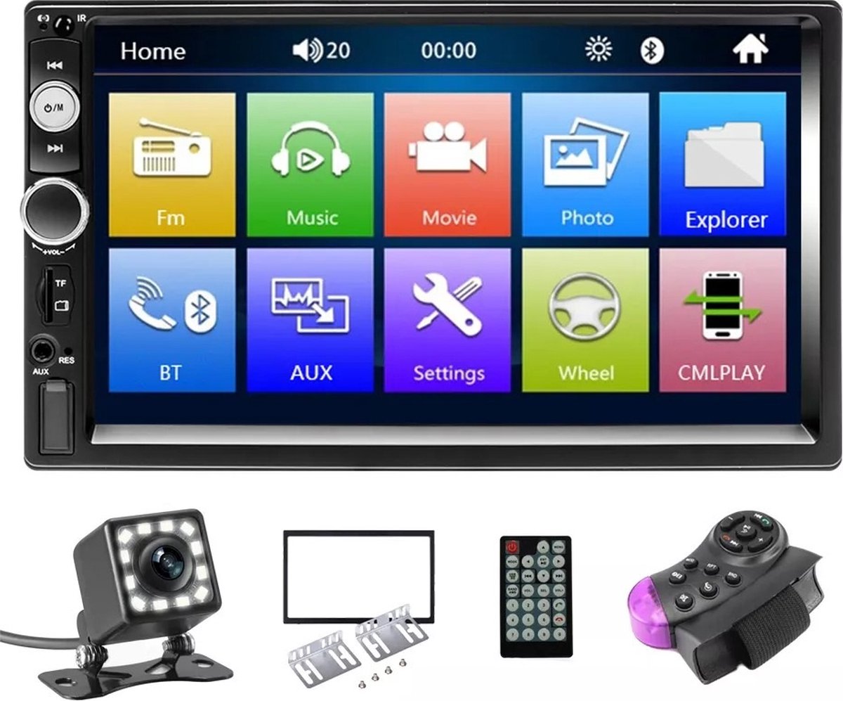 TechU™ Autoradio AT40 – 2 Din Dual Camera – 7 inch Touchscreen Monitor – Bluetooth – Android & iOS – Handsfree bellen – FM radio – USB – Incl. Afstandsbediening, Stuurwielbediening en Achteruitrijcamera