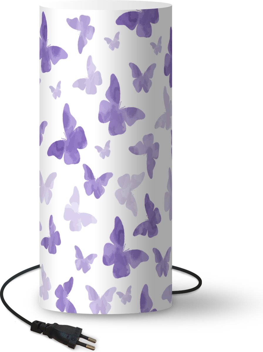 Lamp - Nachtlampje - Tafellamp slaapkamer - Vlinder - Paars - Patronen - 54 cm hoog - Ø22.9 cm - Inclusief LED lamp