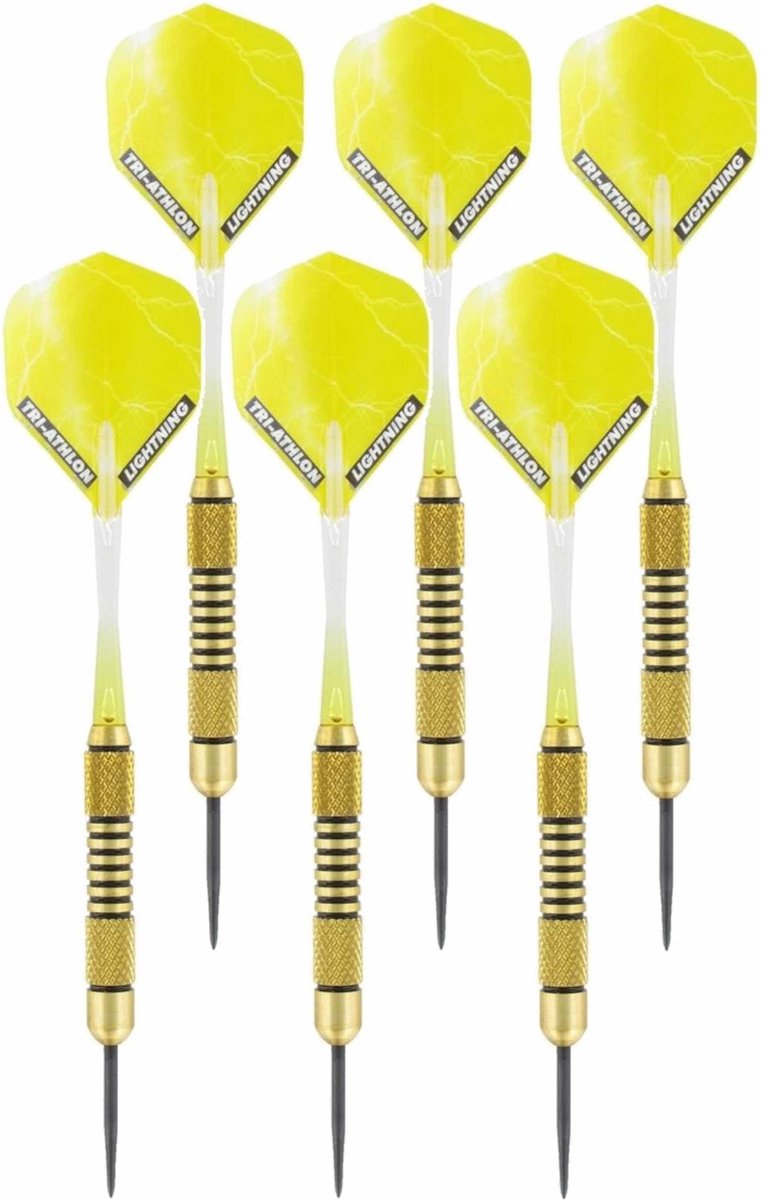 2x Set van 3 dartpijlen Speedy Yellow Brass 19 grams - Darten/darts sport artikelen pijltjes messing