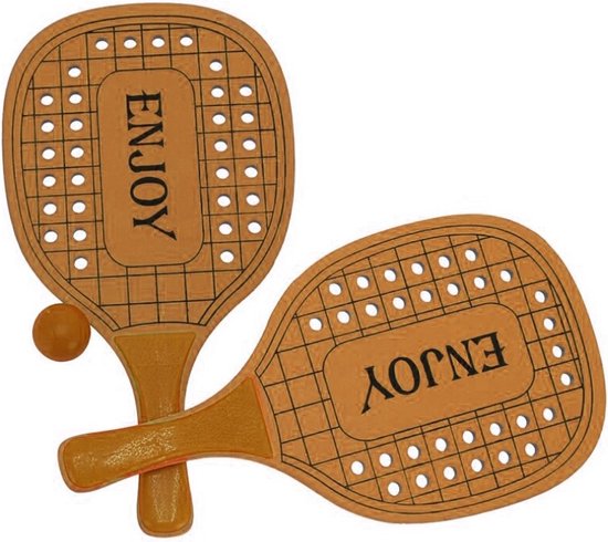 Foto: Houten beachball set oranje strand balletjes rackets batjes en bal tennis ballenspel