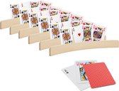 6x pcs Porte-cartes porte-cartes - bois - - dont 54 cartes à jouer rouge à damiers 35 cm - Porte-cartes
