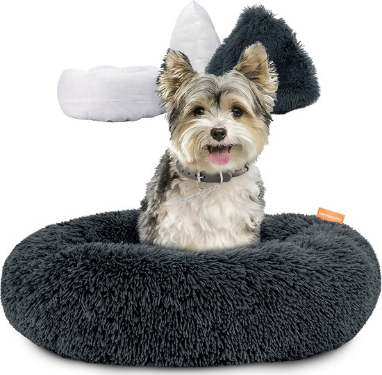 Happysnoots hondenmand en kattenmand - 50cm - fluffy hondenbed - donut - dog bed - wasbaar - grijs