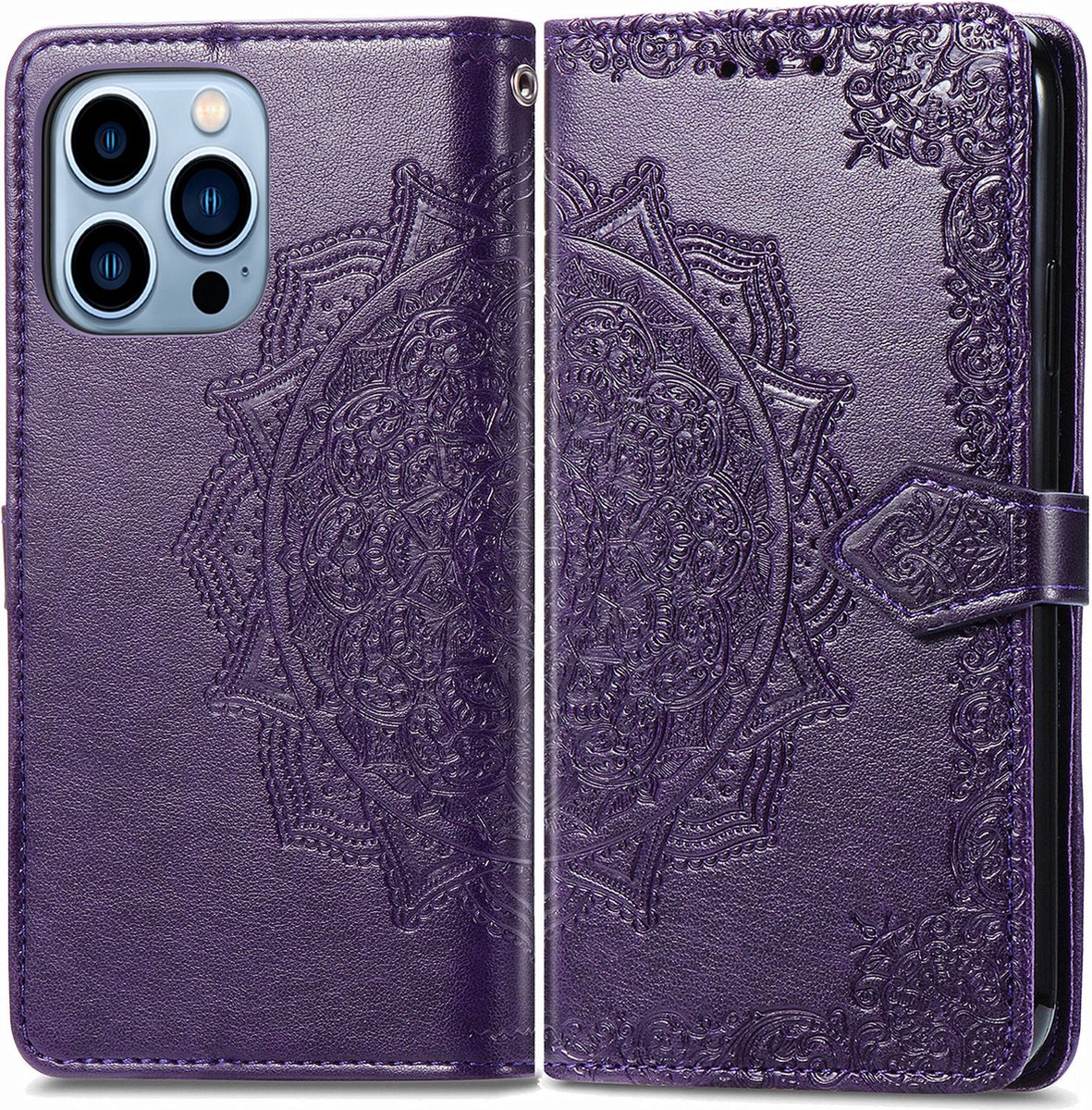 Bookcase geschikt voor Apple iPhone 13 Pro Max - Paars - Bloemen - Portemonnee Hoesje