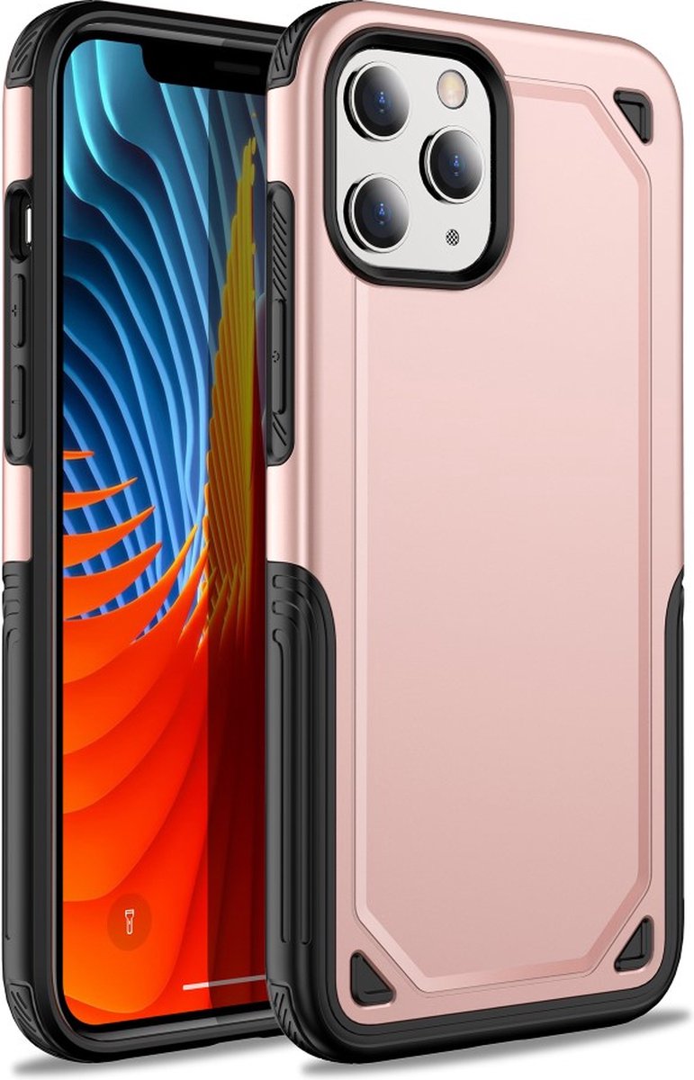 Peachy Pro Armor kunststof en schokabsorberend TPU hoesje geschikt voor iPhone 12 en iPhone 12 Pro - roze