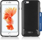Peachy Brushed iPhone 6 Plus 6s Plus TPU kunststof hybride case pasjes slider - Zwart Standaard