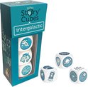 Rory's Story Cubes 'Intergalactic' set met blauwe afbeeldingen van o.a. een raket en planeet.