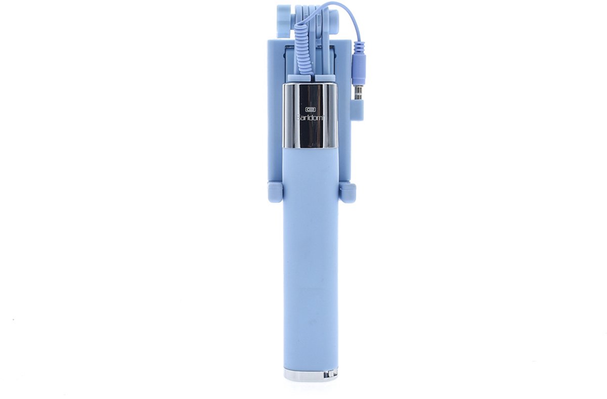 Earldom - Selfie Stick - met shutter knop - Uitschuifbaar - Baby blauw - Aux kabel