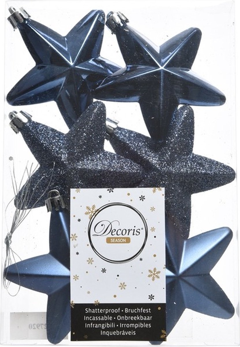Kerstboomhangers in diverse kleuren en vormen van Decoris - Kunststof - Set van 6 stuks - 7.5cm elk.