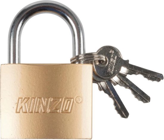 Kinzo Hangslot messing 50mm - inclusief 3 sleuteltjes - Kofferslot - Bagageslot