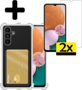 Samsung A13 5G Hoesje Pasjeshouder Case Met 2x Screenprotector - Samsung Galaxy A13 5G Pasjeshouder Card Case Hoesje Met 2x Screenprotector - Transparant