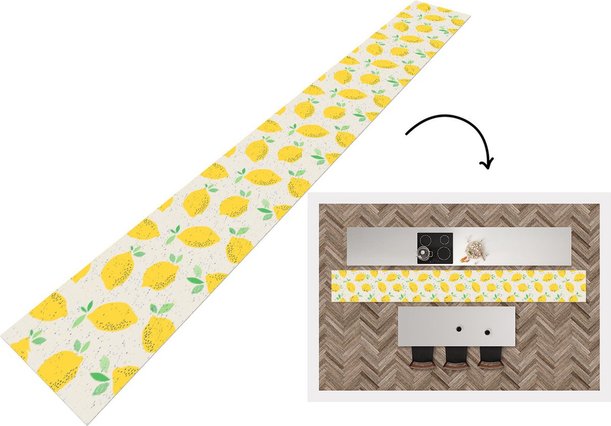 KitchenYeah Keukenloper - Keukenmat - Citroen - Fruit - Vintage - Design - 400x50 cm - Keuken vloerkleed Multicolor