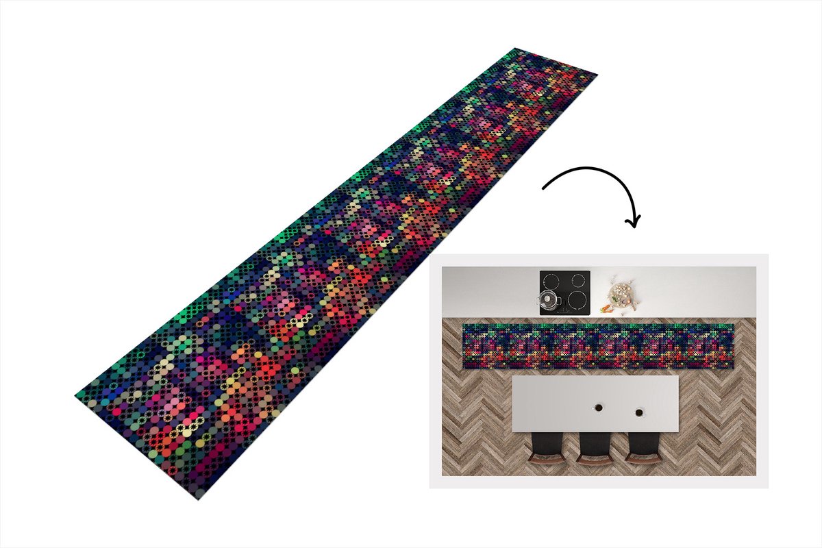 KitchenYeah Keukenloper - Keukenmat - Sterren - Regenboog - Stippen - Geometrie - Design - 360x60 cm - Keuken vloerkleed Multicolor