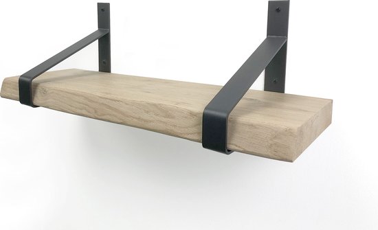 Eiken wandplank boomstam 100 x 25 cm 40mm in metalen plankdragers - Plankjes aan muur... bol.com