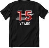 15 Years - Feest kado T-Shirt Heren / Dames - Rood / Grijs - Perfect Verjaardag Cadeau Shirt - grappige Spreuken, Zinnen en Teksten. Maat M