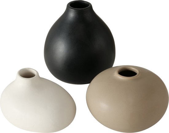 Boltze Home Vaas Darleen (set van 3) - Japanse vaas - aardewerk Ø10xh11cm - wit crème zwart