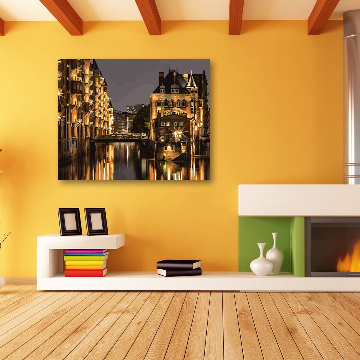 Schilderen Op Nummer Volwassenen DIY Paint By Number Compleet Hobby Pakket op Frame met Vernis - ®Arty Bee - Hamburg by Night 50x40cm — afbeelding 3