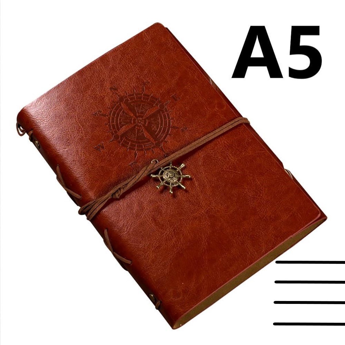 A5 Vintage Lederen Notitieboek - bruin - Notebook - met LIJNTJES