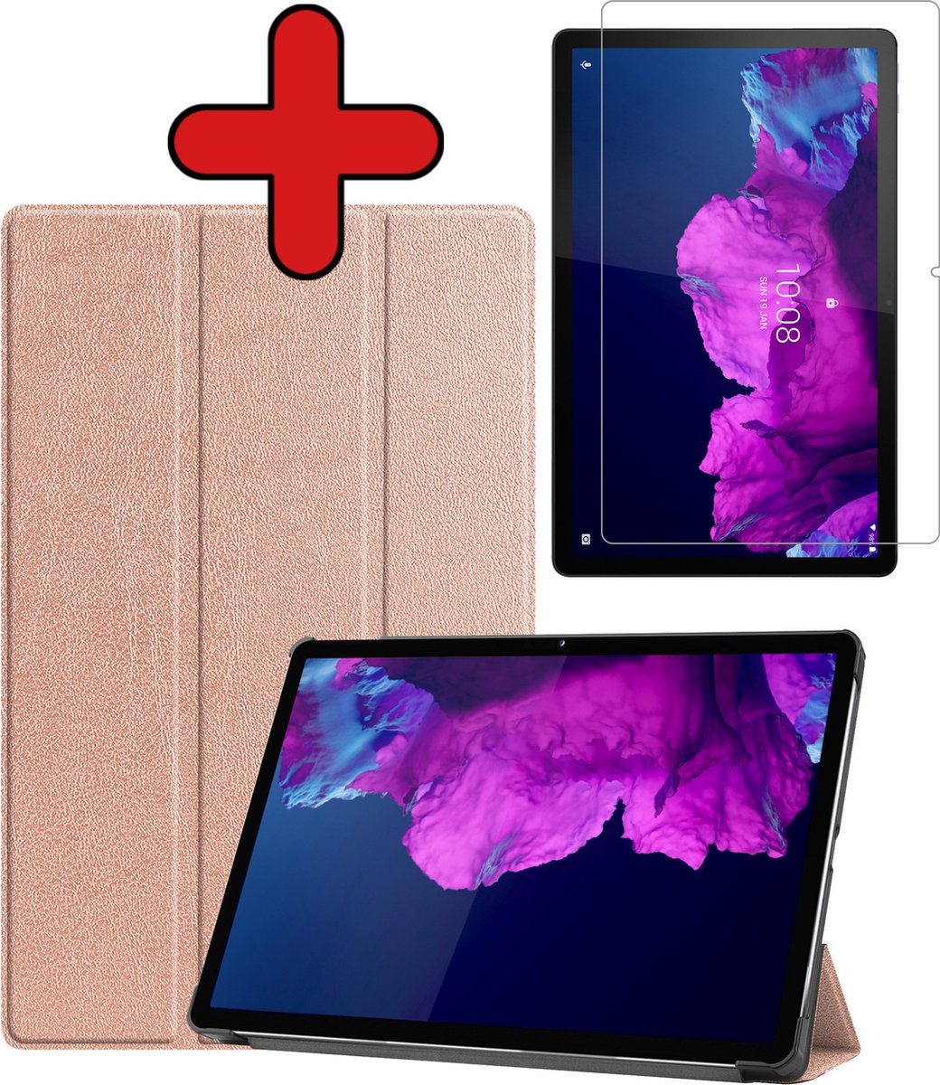 Hoesje - Geschikt voor Lenovo Tab P11 - Met Screenprotector - Hardcover Book Case - Trifold Bookcase Hoes - Hard Cover - Tablethoes - Rosé goud
