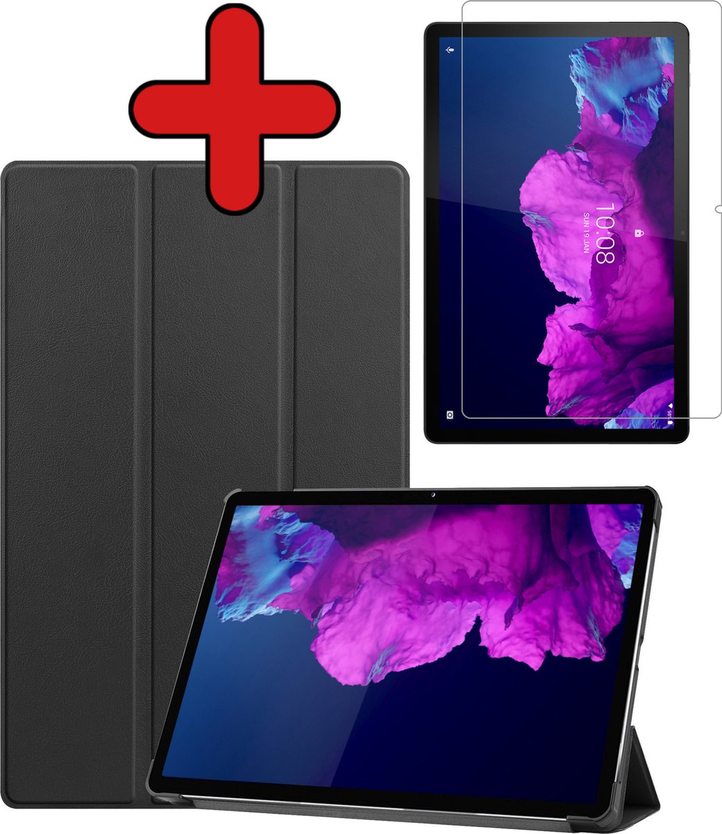 Hoesje - Geschikt voor Lenovo Tab P11 - Met Screenprotector - Hardcover Book Case - Trifold Bookcase Hoes - Hard Cover - Tablethoes - Zwart