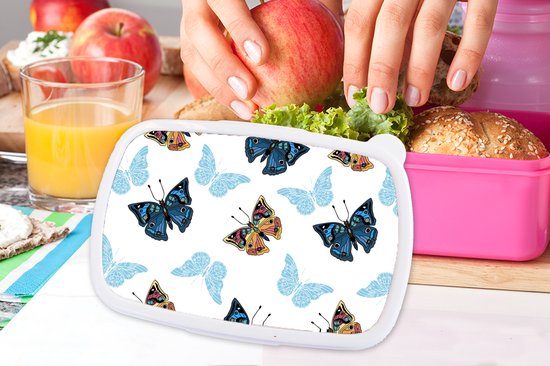 Boîte à lunch rose - Boîte à lunch - Boîte à pain - Papillon - Insectes - Motifs - Été - 18x12x6 cm - Enfants - Fille