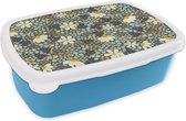 Broodtrommel Blauw - Lunchbox - Brooddoos - Bloemen - Patroon - Madelief - 18x12x6 cm - Kinderen - Jongen