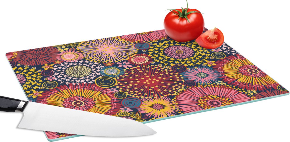 Glazen Snijplank - 39x28 - Bloemen - Patroon - Lijn - Snijplanken Glas