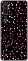 Coque de téléphone compatible avec Xiaomi Mi Note 10 - Illustration avec des cœurs sur fond noir - Coque en Siliconen