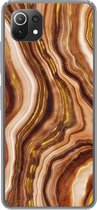Telefoonhoesje Geschikt voor Xiaomi Mi 11 Lite hoesje - Marmer print - Gouden - Lijn - Siliconen Telefoonhoesje