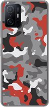 Telefoonhoesje Geschikt voor Xiaomi 11T Pro hoesje - Camouflage patroon met rode accenten - Siliconen Telefoonhoesje - Verjaardag cadeau tiener