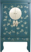 Fine Asianliving Chinese Bruidskast Handgeschilderde Vlinders Teal - Orientique Collection B100xD55xH175cm Chinese Meubels Oosterse Kast