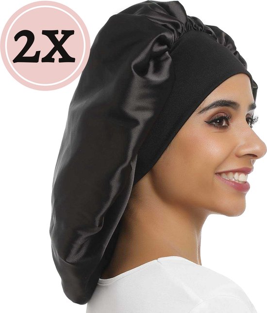 Beyeza Luxe Bonnet XL - Satijnen Slaapmuts - Haarverzorging - Haarnetjes - Elastisch - Satijn - 2 Stuks