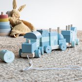 Navaris houten speelgoedtrein voor kinderen - Trein van hout met 20 blokken - Voor jongens en meisjes van 18 maanden en ouder - Blauw