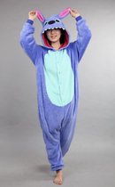KIMU Onesie Stitch Pak - Maat M-L - 170 176 Monster Jumpsuit Huispak Fleece Pyjama Volwassenen Dames Heren Blauw Monstertje Lilo Alien Festival
