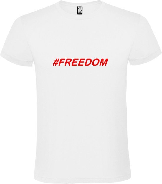 Wit  T shirt met  print van "# FREEDOM " print Rood size L