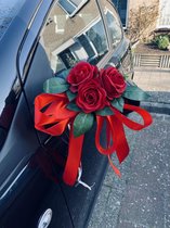 AUTODECO.NL - MIA ROOD Trouwauto Versiering Rode Rozen met Linten - Bloemen op de Auto Bruiloft - Buitenspiegels Decoratie - Trouwerij - Huwelijk - Bruiloft Decoratie - Versiering