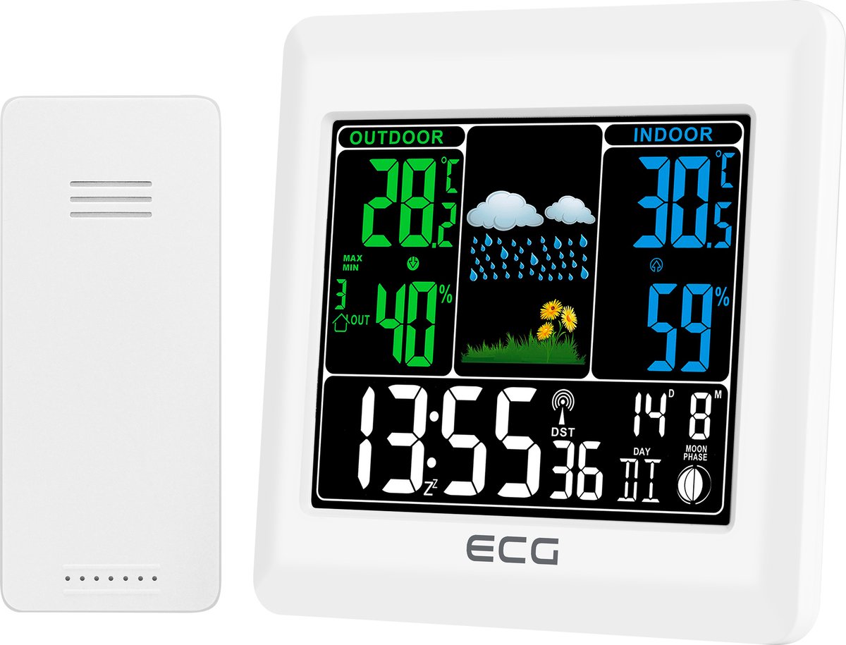 ECG MS 300 White - Weerstation - binnen- en buitentemperatuur - 3-kanaals sensor - Wit